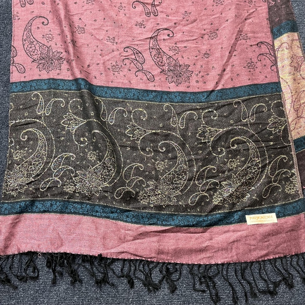 Pashmina Scarf Shawl Wrap Womens One Size Pink Paisley Cashmere‎ Silk Fringe